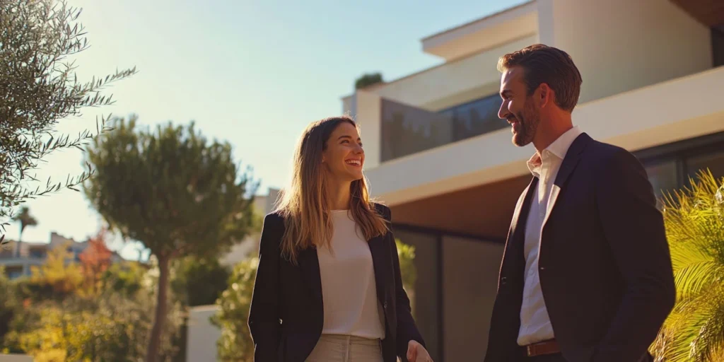 Real estate partners showing confidence while they laugh together.